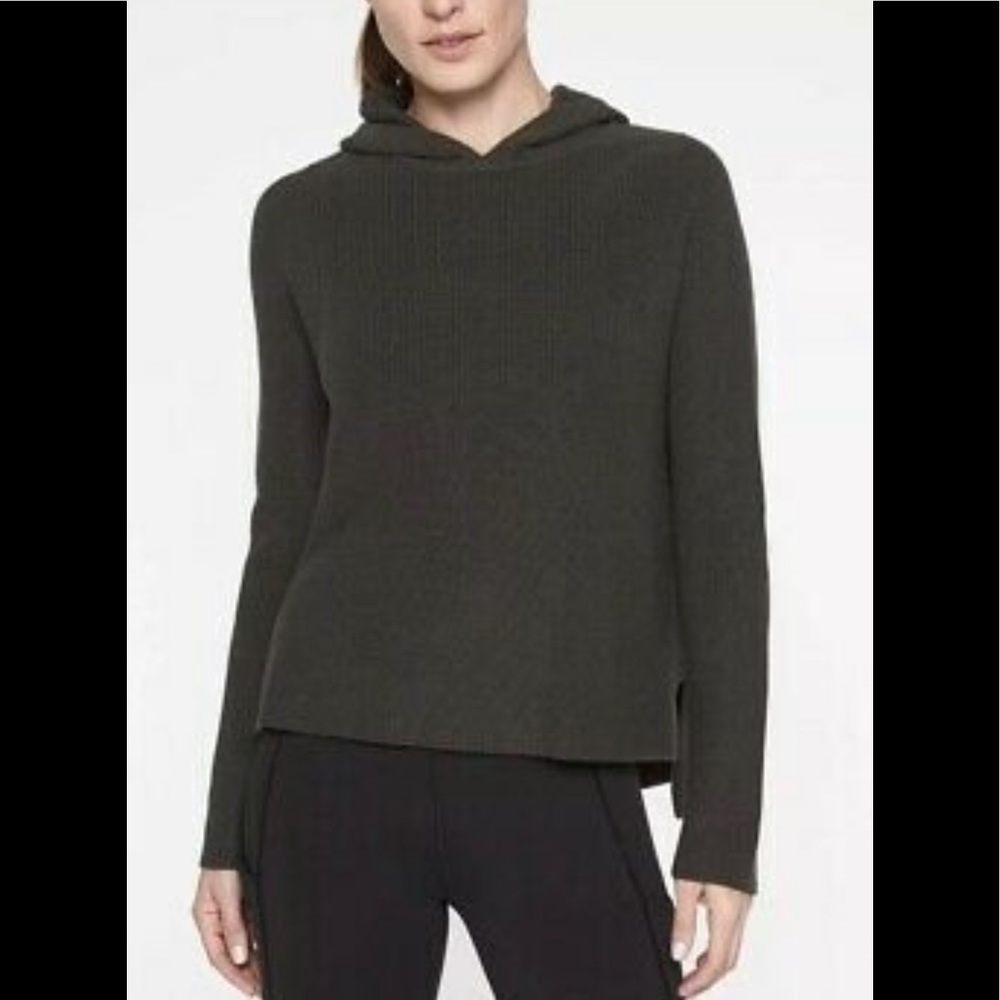 Athleta Rest Day Ribbed Minimalist Grunge Hoodie Sweater Olive Green Size Small